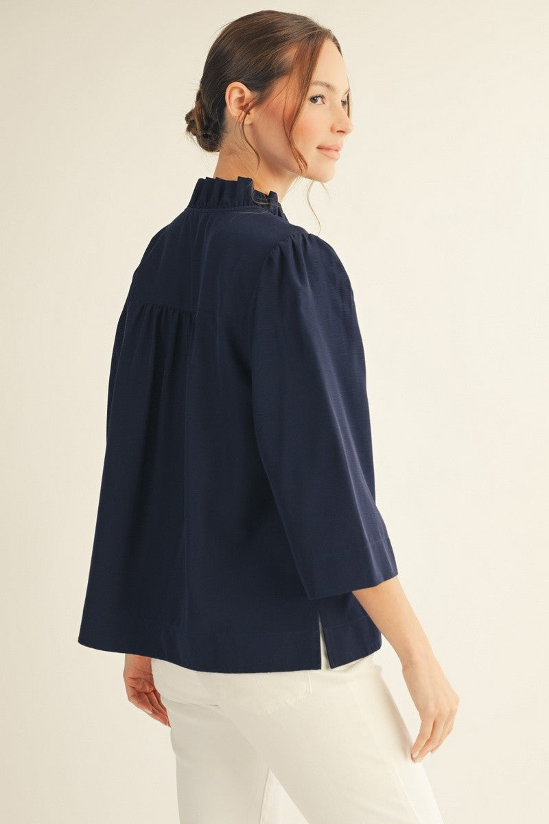 Ruffled Neck Crinkle Top