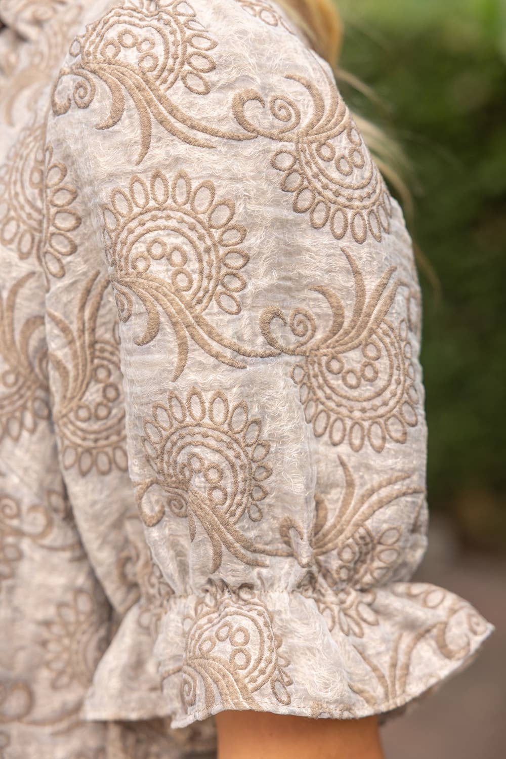Ruffled Jacquard Organza Top