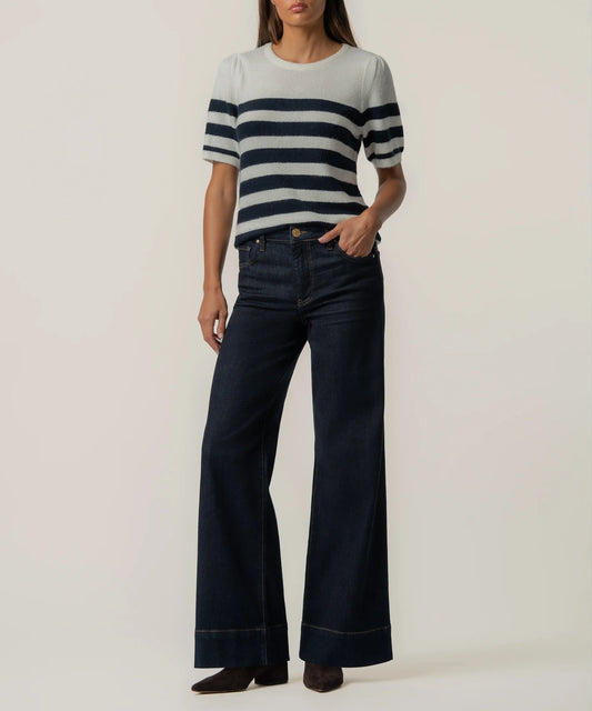 Kut From the Kloth Monika Short SLV Stripe Sweater(Cream/Navy)
