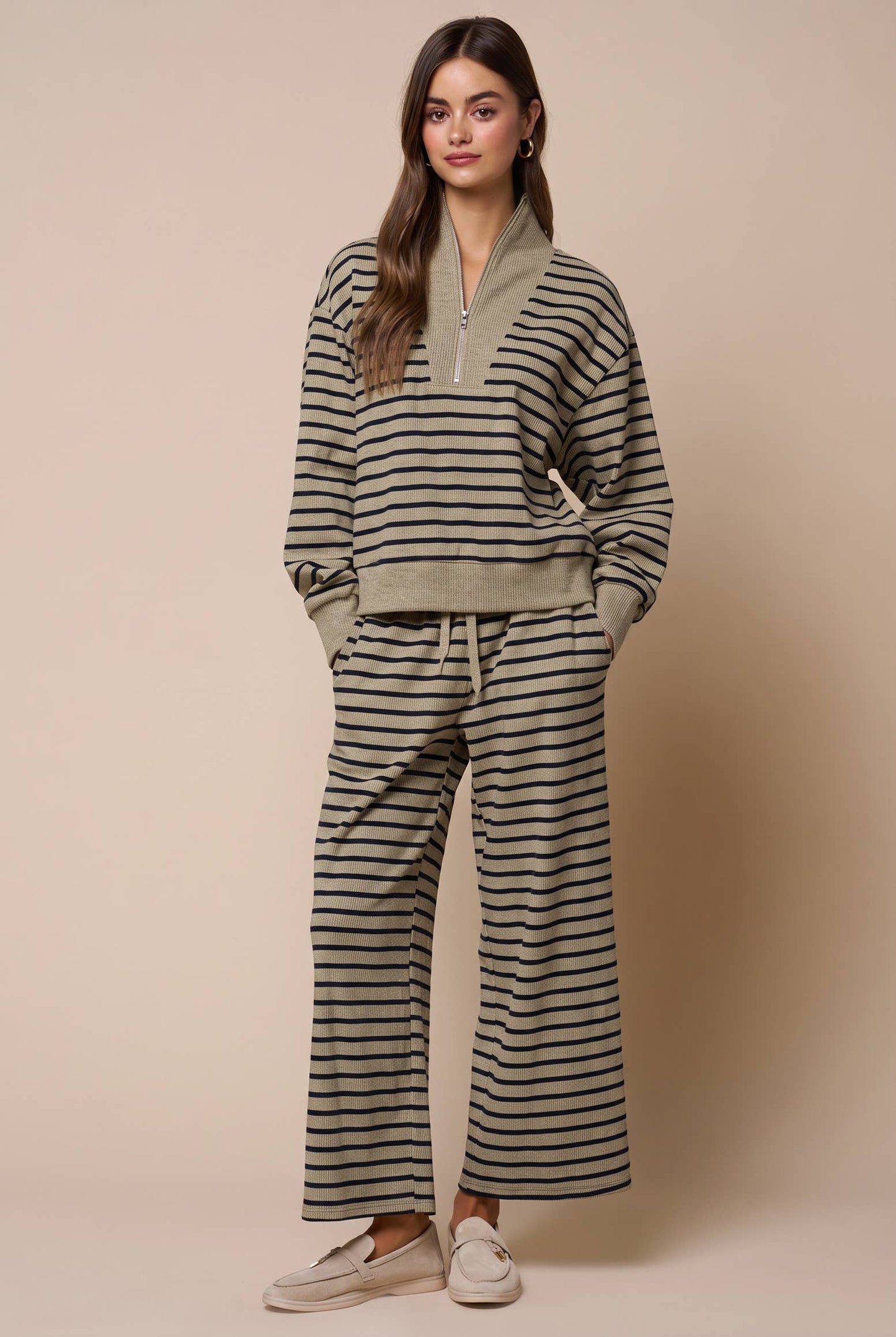 Stripe Drawstring Wide Leg Pants