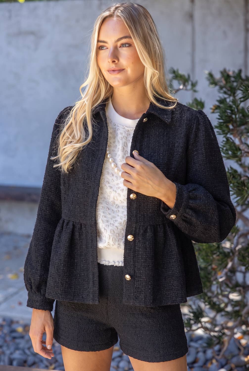 Black Tweed Peplum Jacket