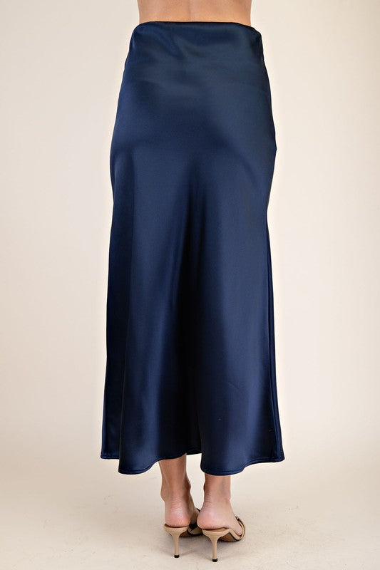 Navy Midi Satin Skirt