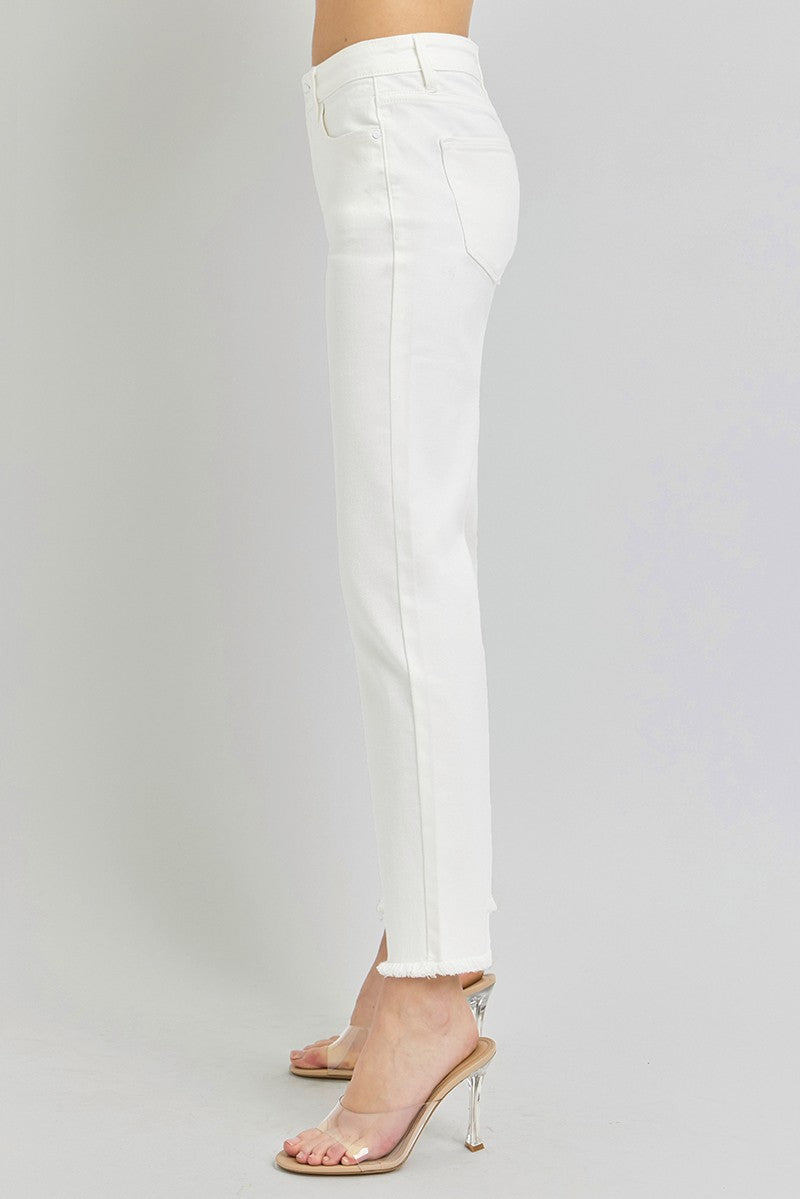 Mid Rise Crop Straight Fray Hem