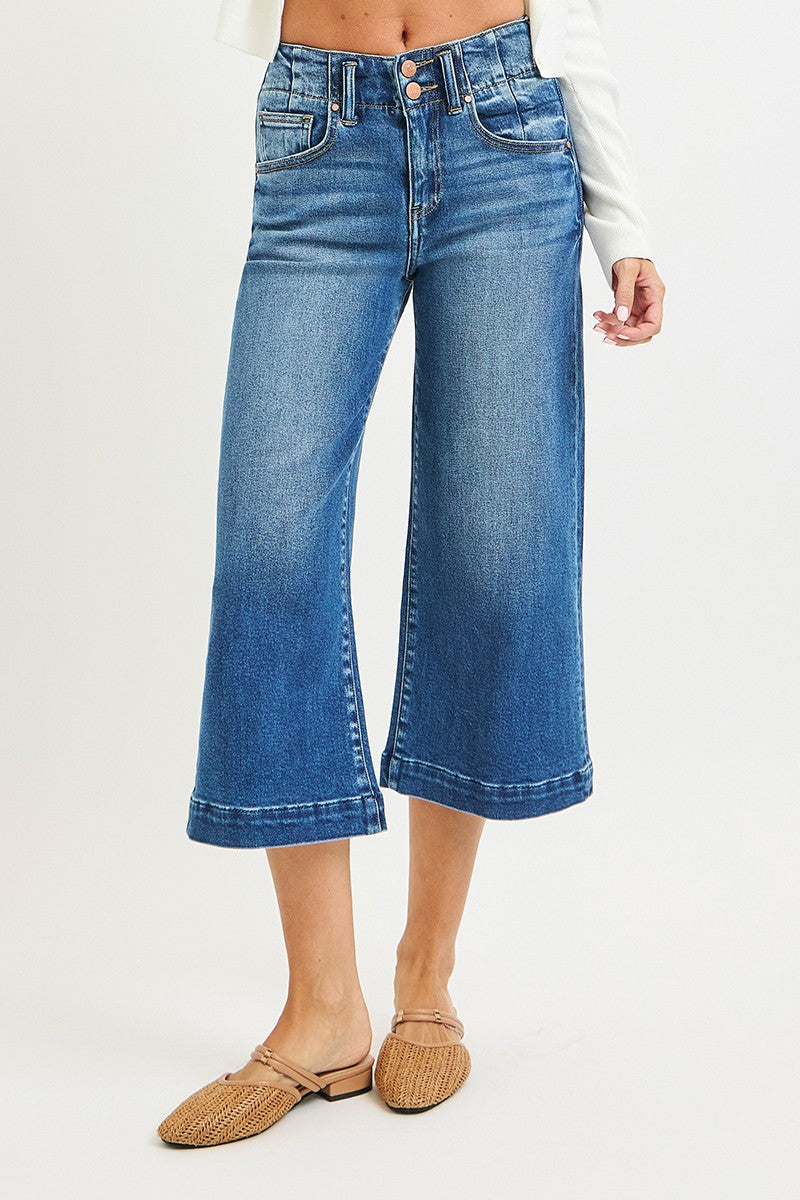 Risen High Rise Crop Double Button