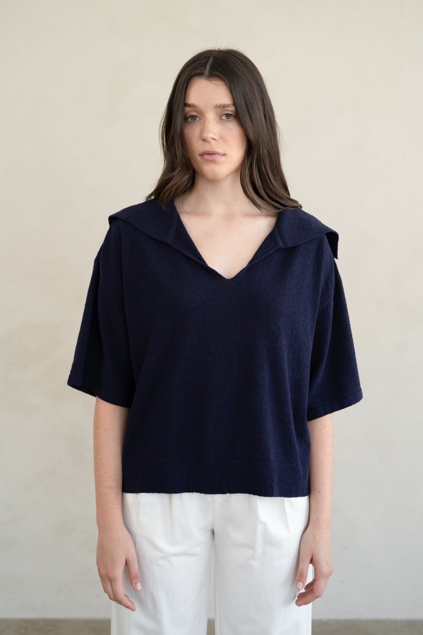Open Collar Knit Top