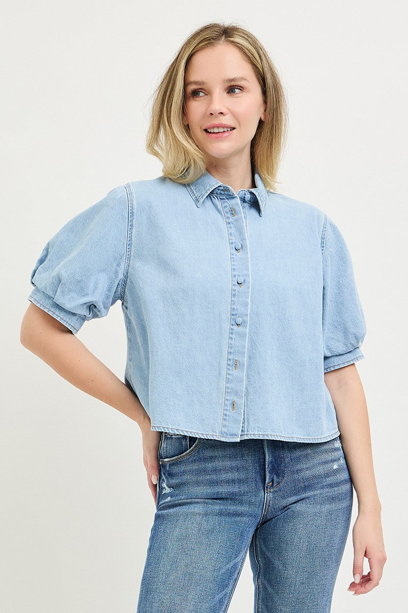 Denim Puff Top