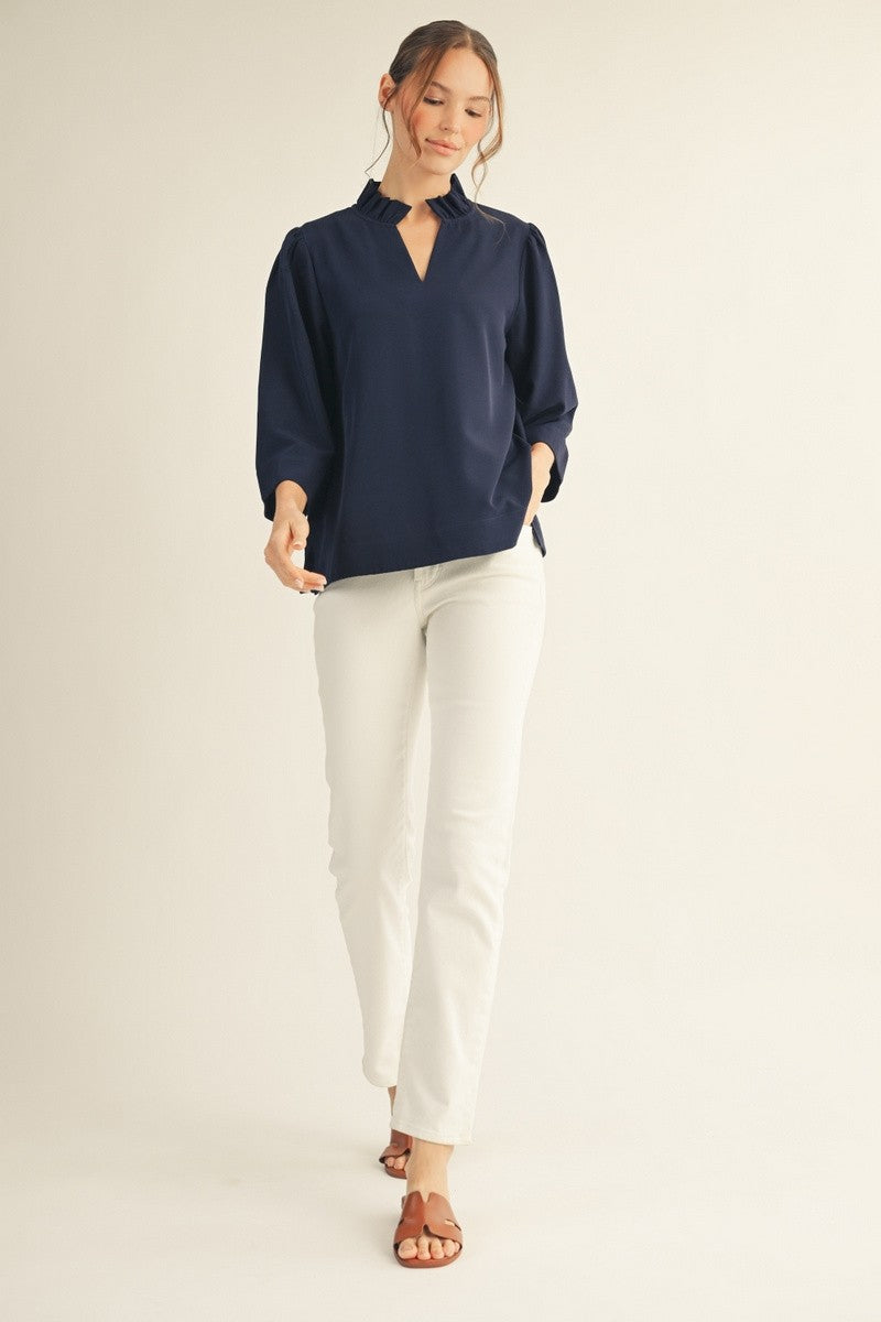 Ruffled Neck Crinkle Top