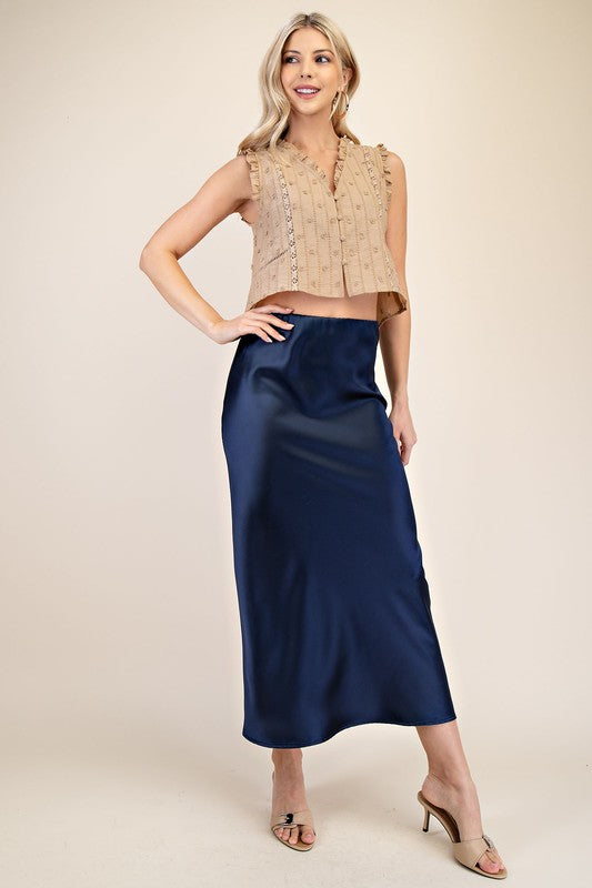 Navy Midi Satin Skirt