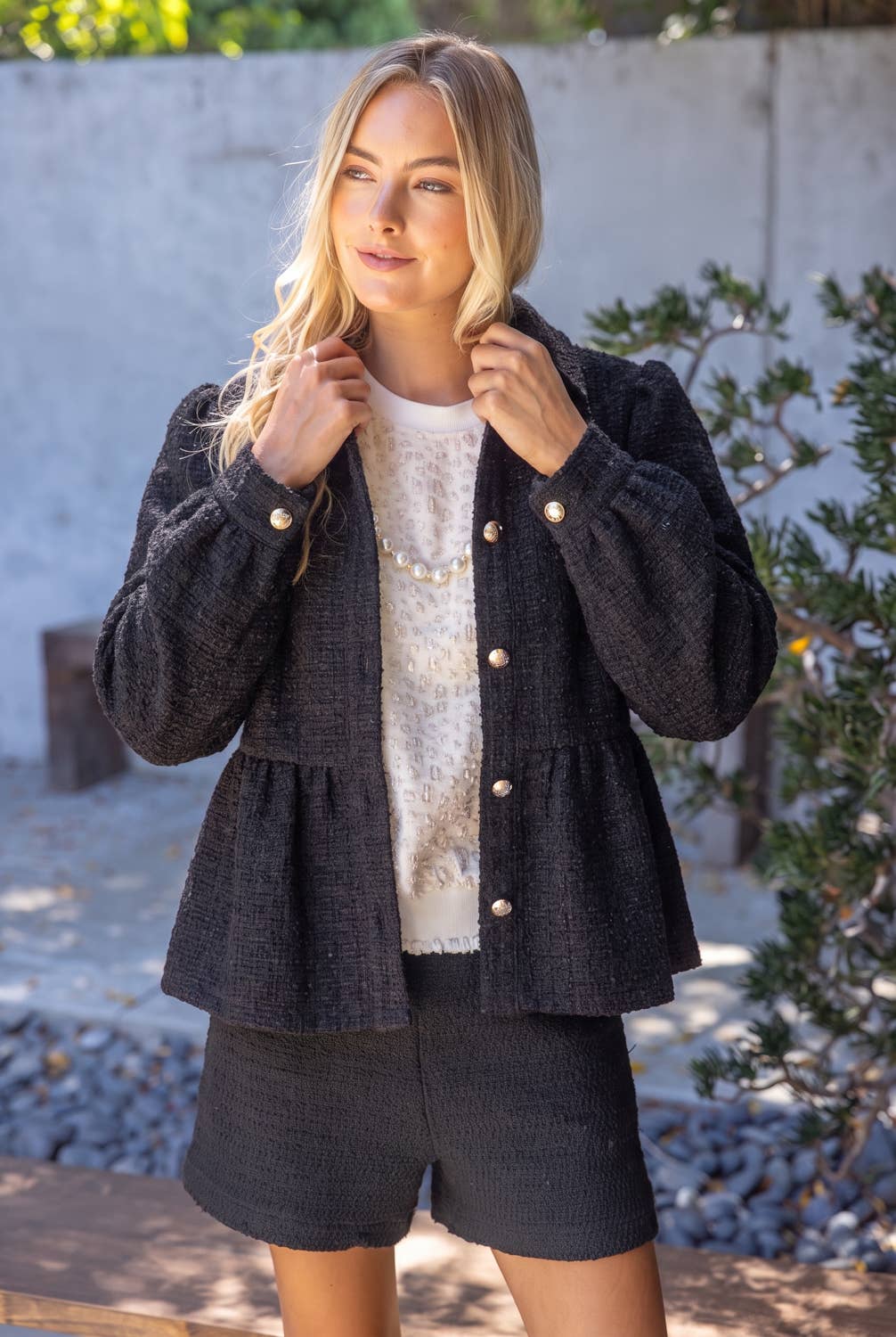 Black Tweed Peplum Jacket