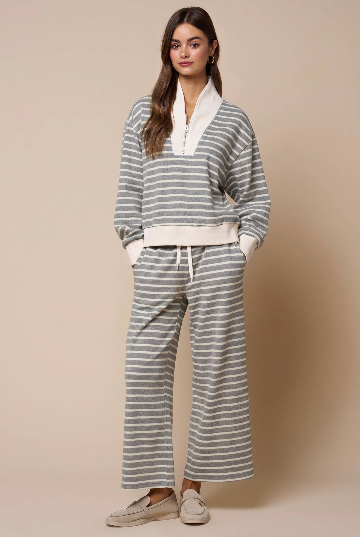 Stripe Drawstring Wide Leg Pants