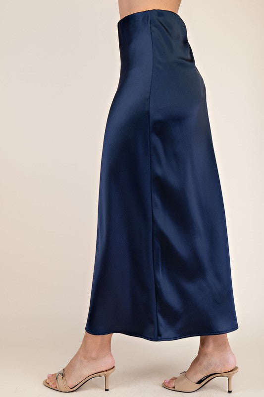 Navy Midi Satin Skirt