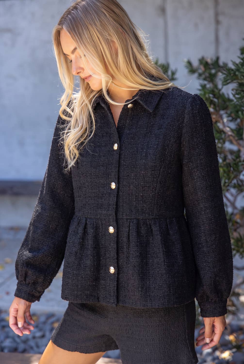 Black Tweed Peplum Jacket