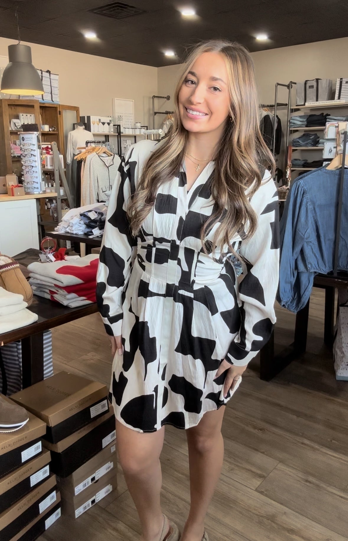 Amy Long Sleeve Print Dress