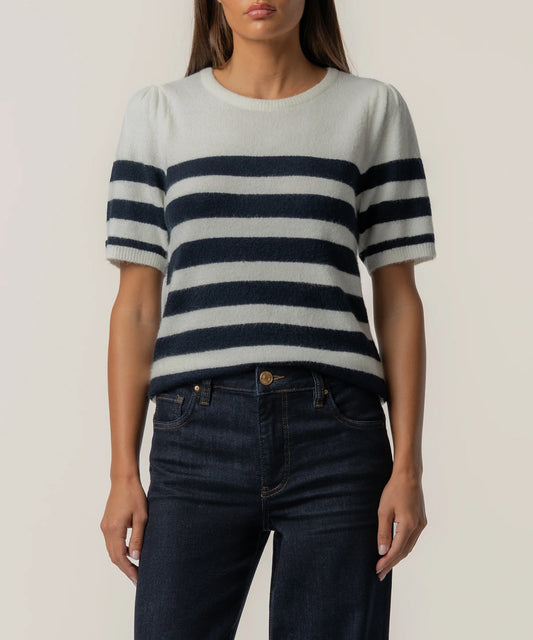 Kut From the Kloth Monika Short SLV Stripe Sweater(Cream/Navy)