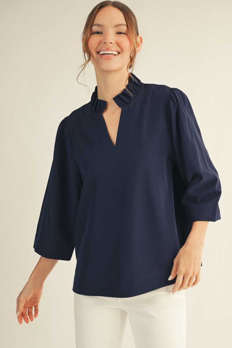 Ruffled Neck Crinkle Top