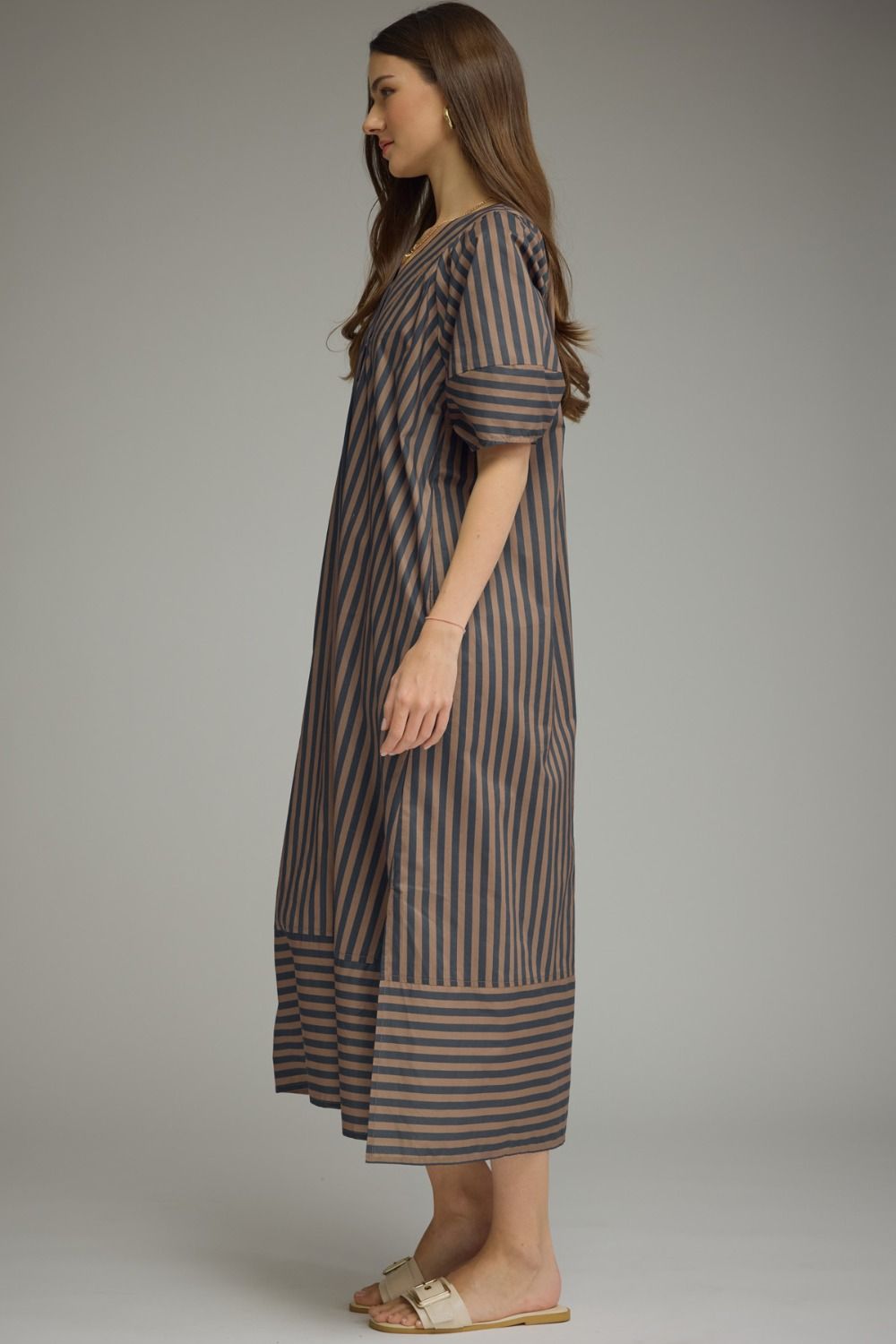 Navy and Brown Striped Dress