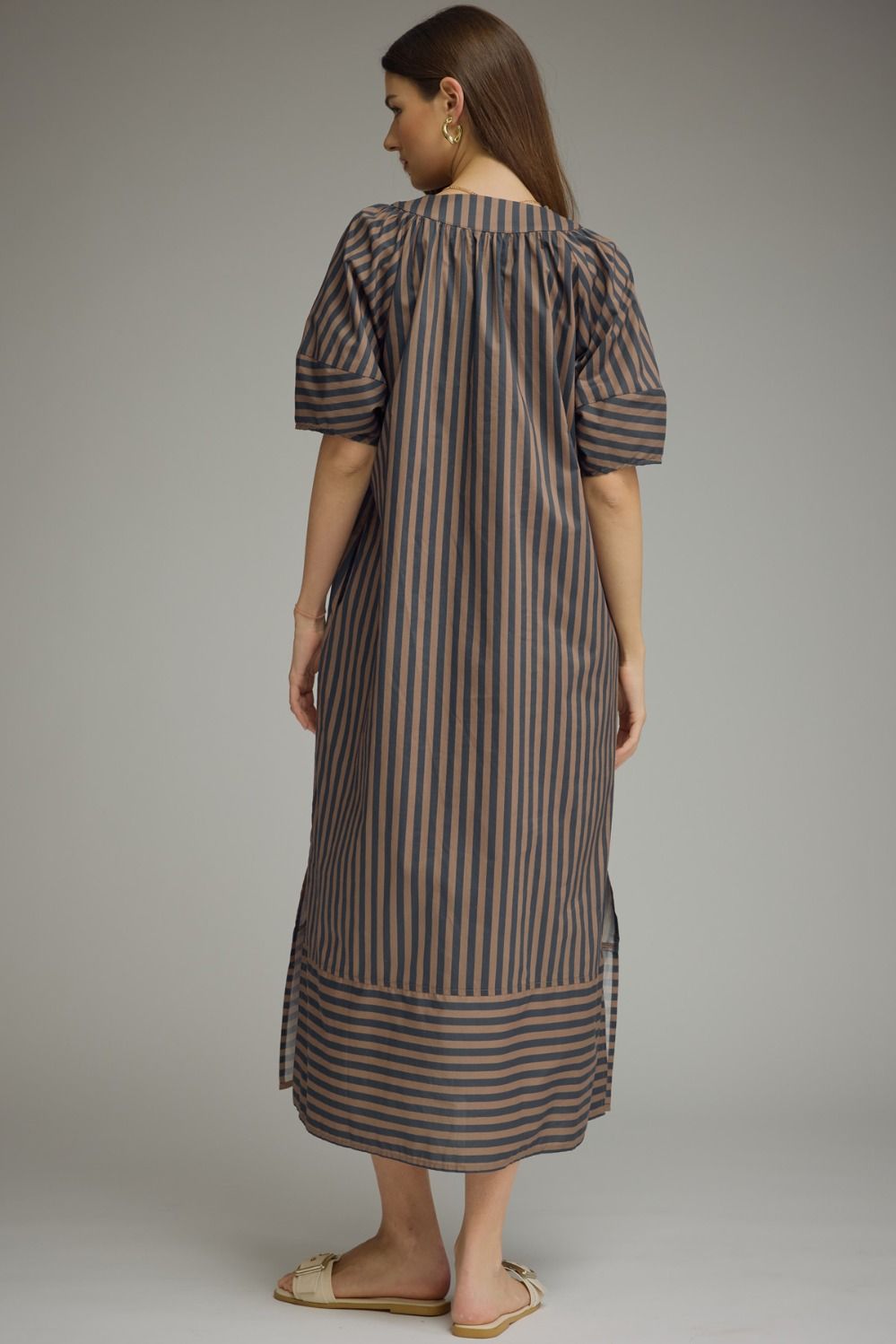 Navy and Brown Striped Dress
