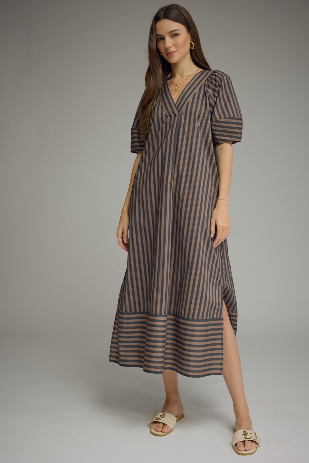 Navy and Brown Striped Dress