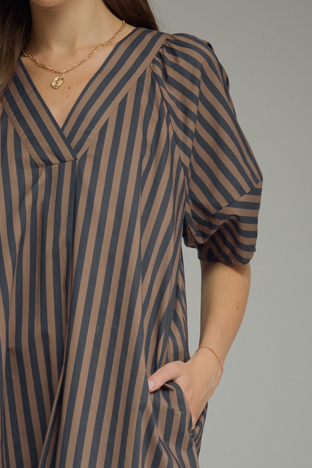 Navy and Brown Striped Dress