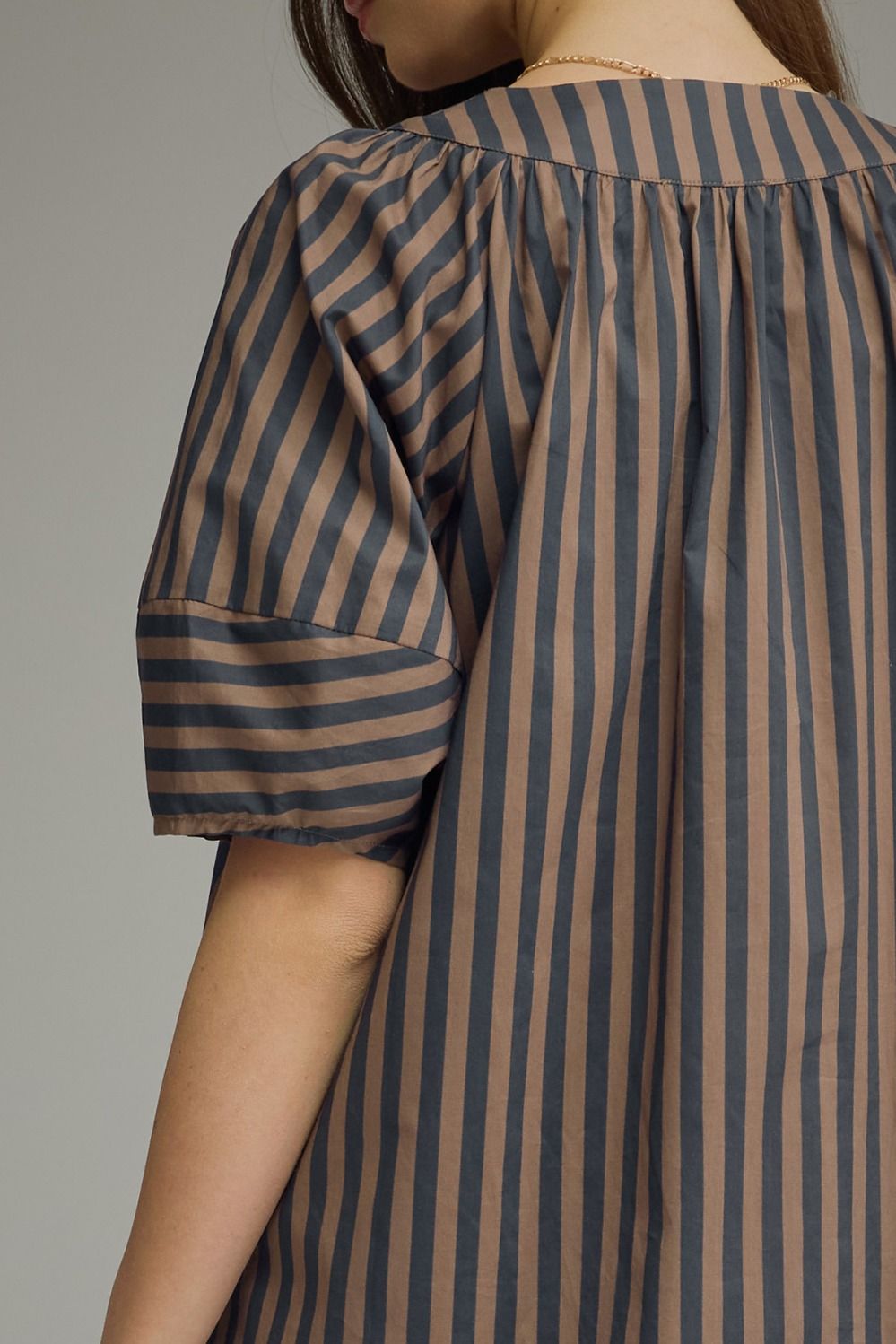 Navy and Brown Striped Dress