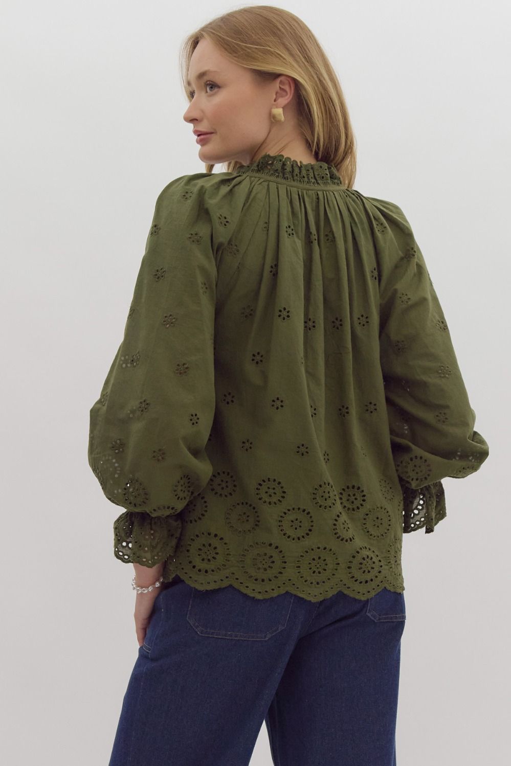 Olive Eyelet Long Sleeve