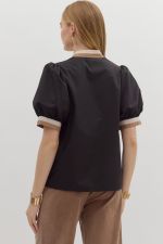 E Puff Sleeve Vneck Top