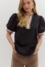 E Puff Sleeve Vneck Top