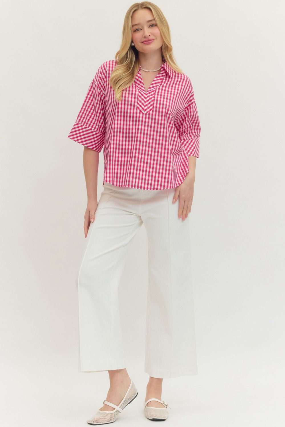 Gingham 3/4 Sleeve