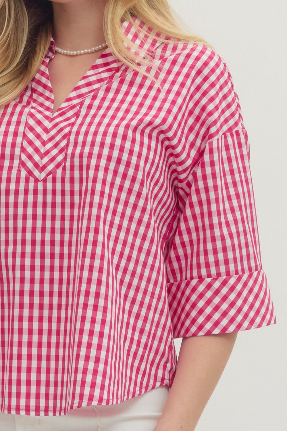 Gingham 3/4 Sleeve