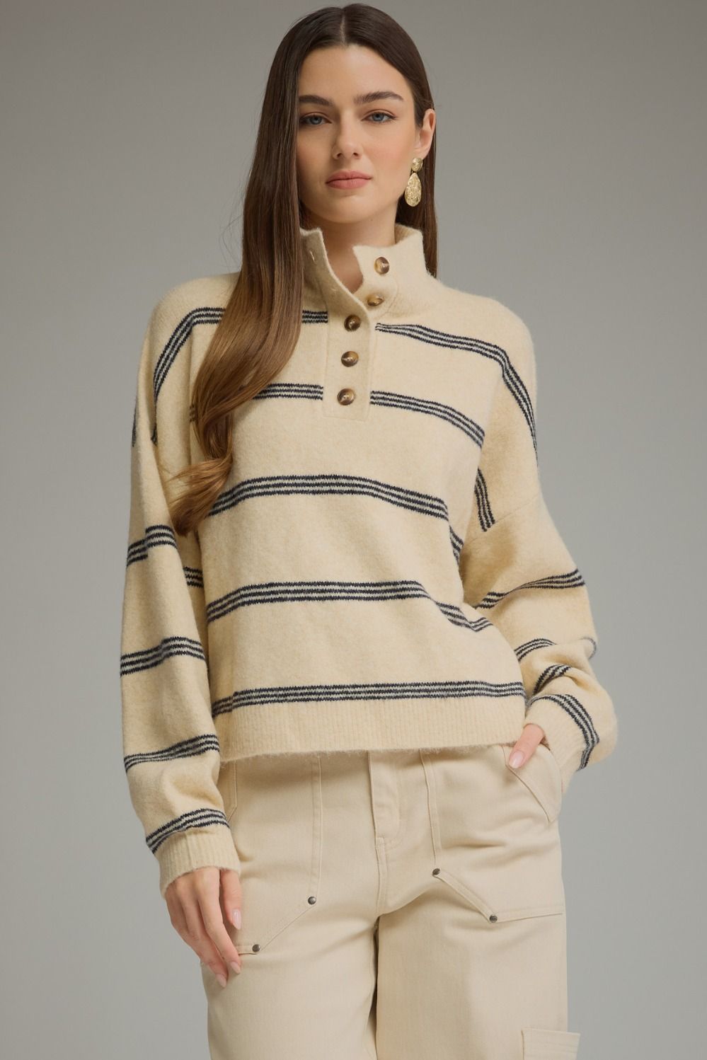 Coastal Stripe Mock Neck