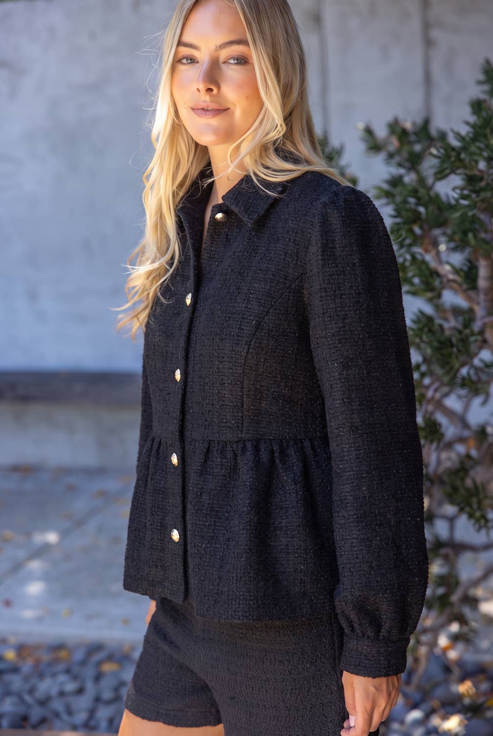 Black Tweed Peplum Jacket