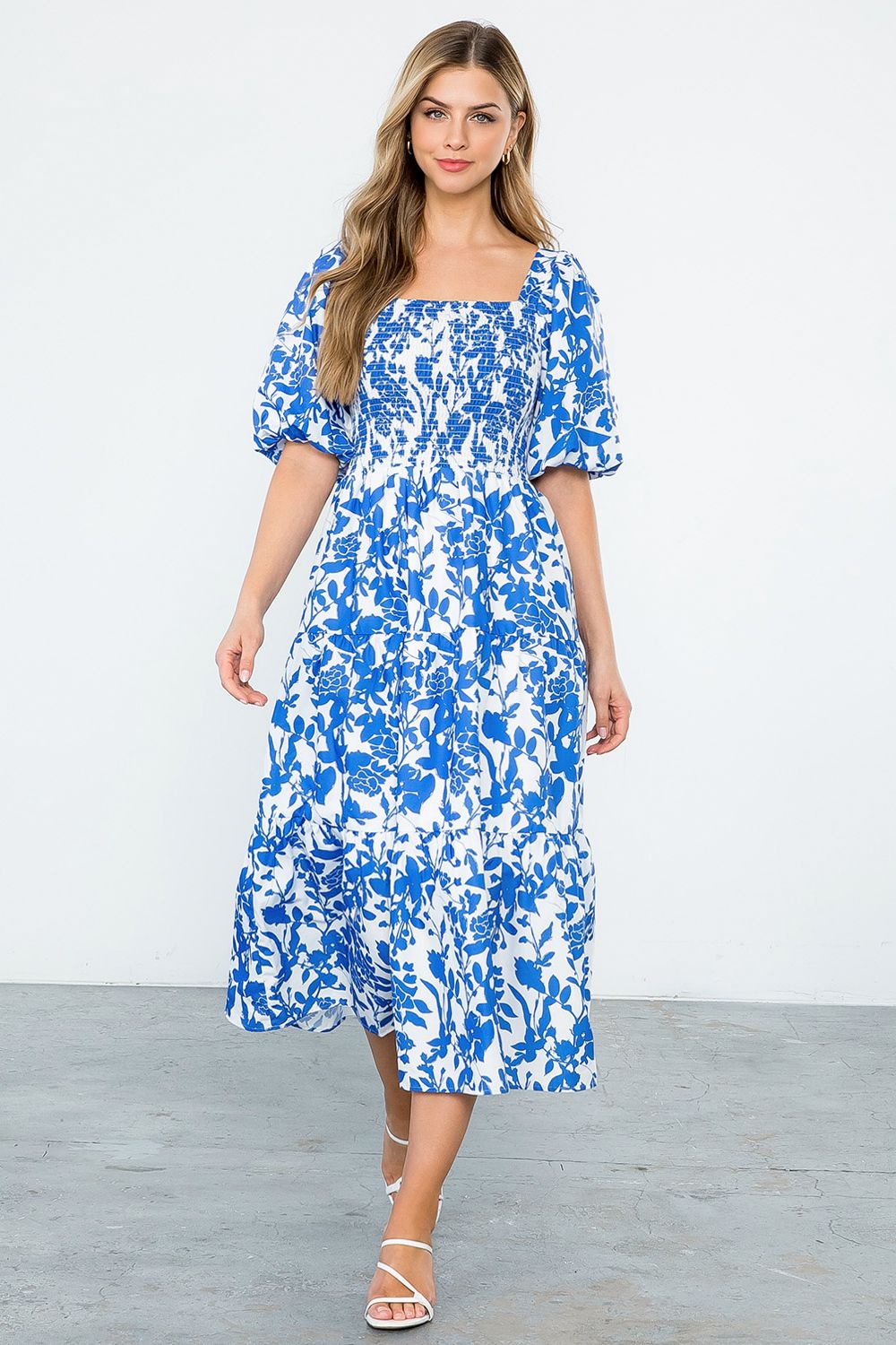 Puff Sleeve Floral Midi
