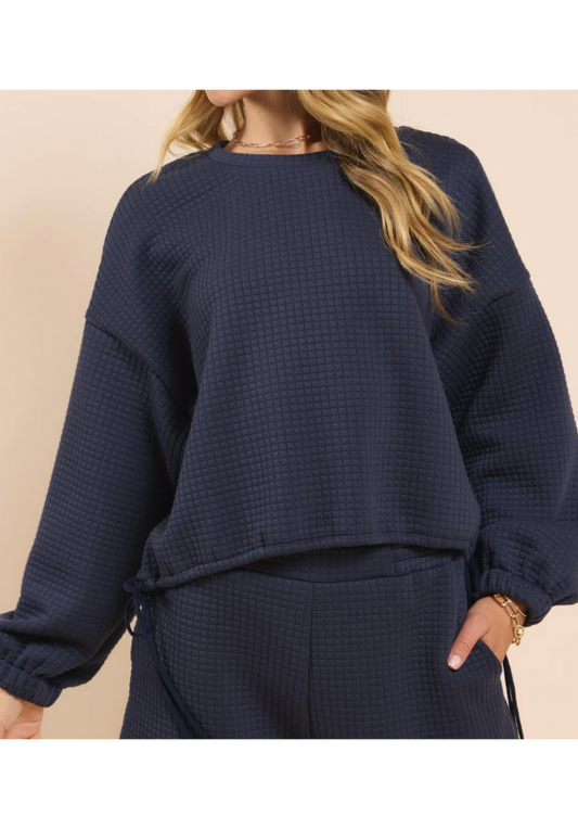 Pastime Textured Terry Side Tie Pullover